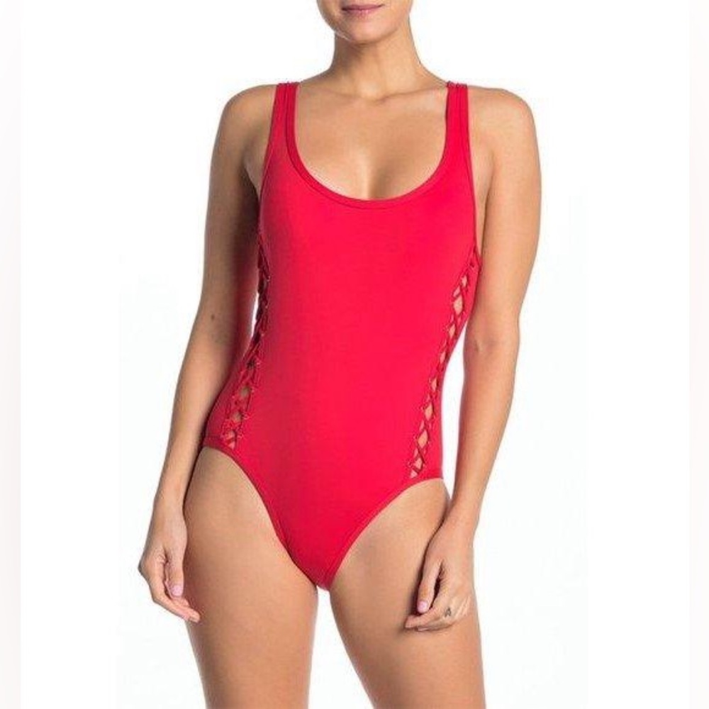 La Blanca L8446 Women's Red Flame Tied and True One-Piece Swimsuit Size XL